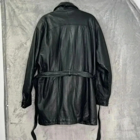 Vintage Stylish Retro Black Leather Belted Jacket Men’s Size L Made In Pakistan - Picture 2 of 16